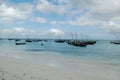 Fishermen with their fishing boats in Jambiani, Zanzibar Royalty Free Stock Photo