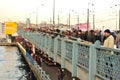 Fishermen and tourists on the Galata Bridge, Istanbul, Turkey