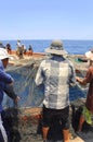 Fishermen are trawling for tuna fish in the sea of Nha Trang bay in Vietnam