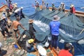 Fishermen are trawling for tuna fish in the sea of Nha Trang bay in Vietnam