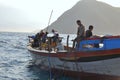 Fishermen are trawling for tuna fish in the sea of Nha Trang bay in Vietnam