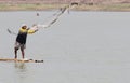 A fishermen using nets for fishing in reservoirs lalung Sukoharj