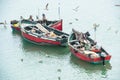 Traditional fishermen at work, Morocco, fishing from small wooden boats Royalty Free Stock Photo