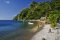 Fishermen working on the beach in the Soufriere village on January 06, 2017. Dominica Royalty Free Stock Photo