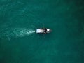 Fishermen workplace, fisher boat shot with a drone, down facing shot, drone only, fishing in the Pacific Ocean, sea fishing backgr