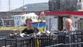 Fishermen Wrasse fishing pots on Fishing boat in Carnlough Antrim Northern Ireland 14-07-21