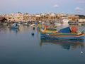 Fishermens boats in Marsaxlokk in Malta Royalty Free Stock Photo