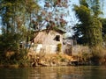 a fishers house at the river in burma Royalty Free Stock Photo