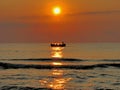Fishers boath in the sunrise time Royalty Free Stock Photo