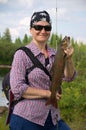 Fisherwoman caugth a big asiatic trout.