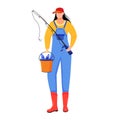 Fisherwoman flat vector illustration