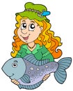 Fisherwoman holding big fish Royalty Free Stock Photo