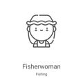 fisherwoman icon vector from fishing collection. Thin line fisherwoman outline icon vector illustration. Linear symbol for use on