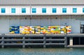 Fishery dock with colorful crates