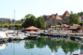 Fishery Port de Rives and Montjoux Castle, Thonon-les-Bains, France Royalty Free Stock Photo