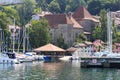 Fishery Port de Rives and Montjoux Castle of Thonon-les-Bains, France Royalty Free Stock Photo