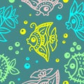 Fishes Batik Style Seamless Pattern Vector Design Royalty Free Stock Photo