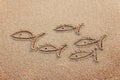 Fishes drawn on a beach sand