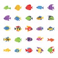 Fishes Flat Vector Icons Set