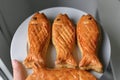 The fishes from puff pastry in the store on April Fool's Day