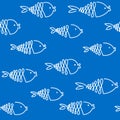 Fishes seamless pattern on blue. Super tuna