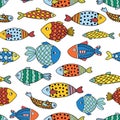 Fishes seamless vector pattern. Colorful ocean animal background for kids. Royalty Free Stock Photo