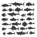 Fishes silhouettes set Royalty Free Stock Photo