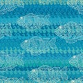 Fishes and waves seamless pattern