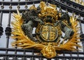 Fisheye, Coat of arms at gate of Buckingham Palace, London, UK Royalty Free Stock Photo