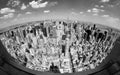 Fisheye lens black and white picture of New York cityscape, USA Royalty Free Stock Photo