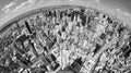 Fisheye lens black and white picture of New York cityscape, USA Royalty Free Stock Photo