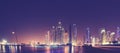 Fisheye lens panoramic picture of Dubai waterfront skyline at ni