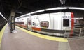 Fisheye lens photo of MTA train at the Grand Central Terminal.