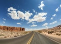 Fisheye lens picture of desert road, USA Royalty Free Stock Photo