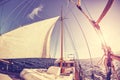 Fisheye lens picture of an old sailing ship at sunset Royalty Free Stock Photo