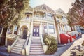 Fisheye lens picture of the Painted Ladies, San Francisco. Royalty Free Stock Photo