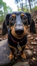 Fisheye Lens Selfie of a happy Dachshund dog Royalty Free Stock Photo