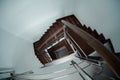 Fisheye lens view of an interior wooden stairway in home Royalty Free Stock Photo