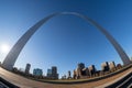 Fisheye lens wide angle view of the Gateway Arch national park in St. Louis Missouri Royalty Free Stock Photo