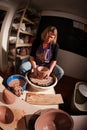 Fisheye shot of potter shaping clay