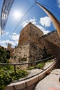 Fisheye view of the ancient citadel in Jerusalem