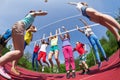 Fisheye view of children who play volleyball