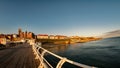 View of the Cromer town during sunrise from the Victorian pier on the North Norfolk coast Royalty Free Stock Photo