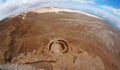 Fisheye view of desert landscape near the Dead Sea