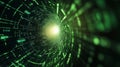 Fisheye view of a digital tunnel transmitting encrypted data through binary code, representing online transactions and Royalty Free Stock Photo