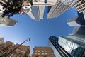 fisheye view of historic skyscraper in old town od Dallas under blue sky Royalty Free Stock Photo