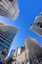 fisheye view of historic skyscraper in old town od Dallas under blue sky Royalty Free Stock Photo