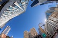 fisheye view of historic skyscraper in old town od Dallas under blue sky Royalty Free Stock Photo