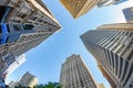 fisheye view of historic skyscraper in old town od Dallas under blue sky Royalty Free Stock Photo