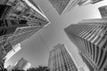 fisheye view of historic skyscraper in old town od Dallas under blue sky Royalty Free Stock Photo